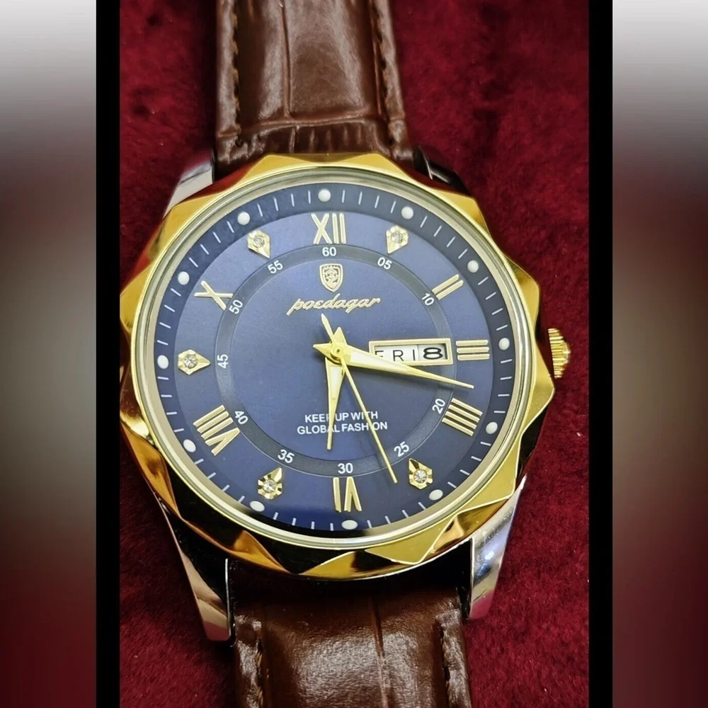 Blue Quartz Watch for Men Leather Band Waterproof Luminous Date Week NEW